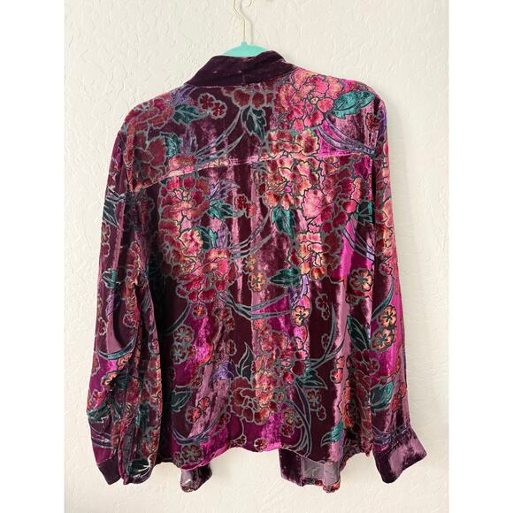 French Laundry Floral Velvet Burnout Long Sleeve Open Front Jewel Tone Kimono XL - Picture 2 of 4